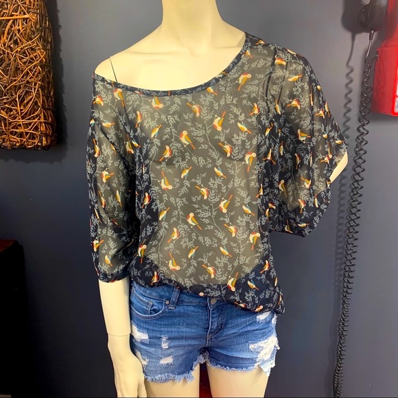 Birdseye bird print batwing crepe blouse/top - Picture 1 of 6